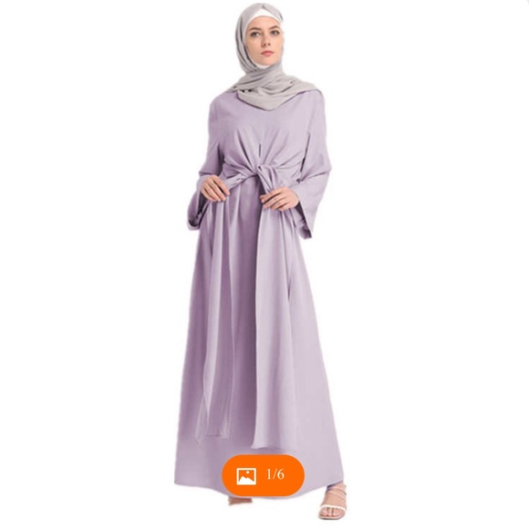 Lavender lilac tie front abaya - Picture 1 of 3